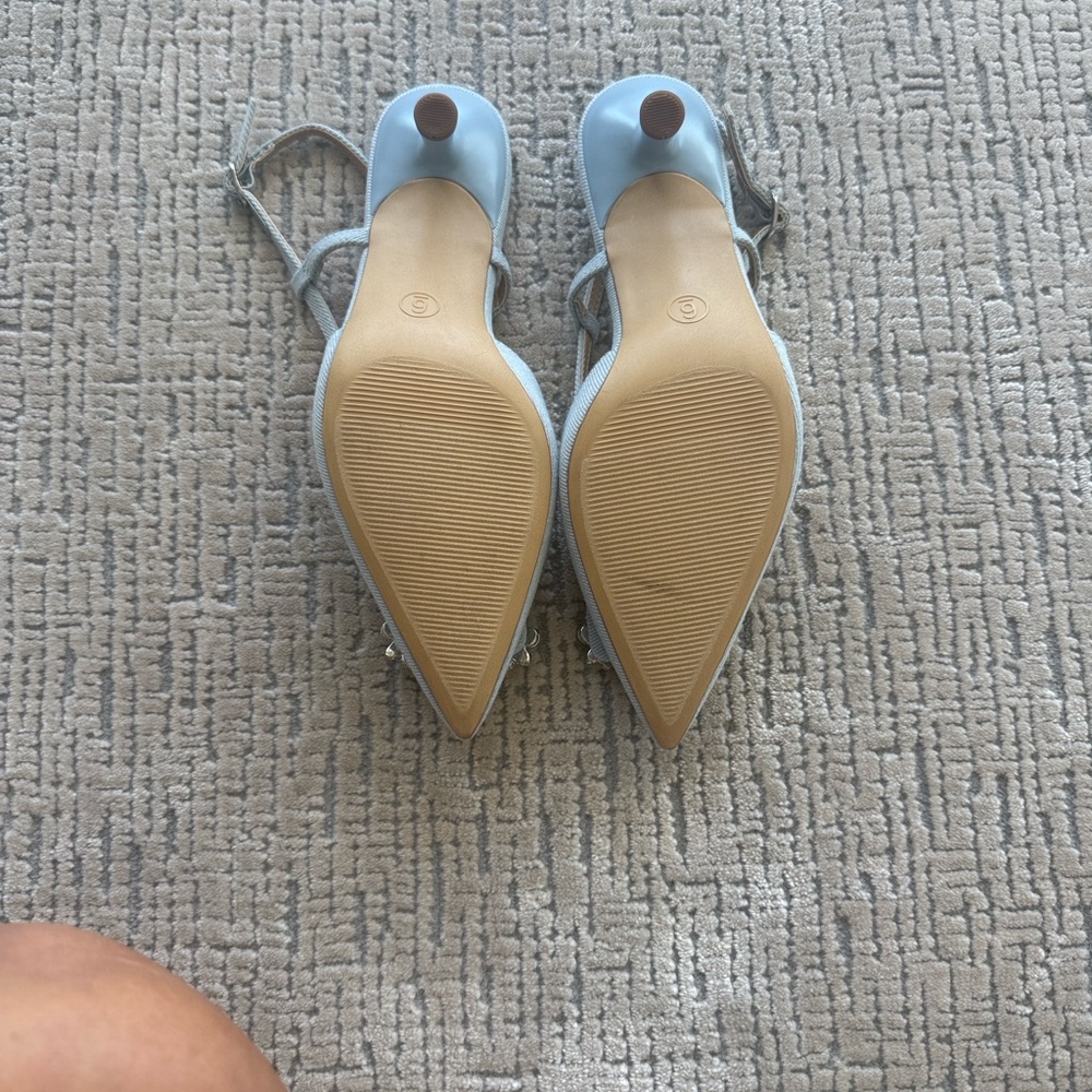a new day Light Blue denim Embellished Slingback Pointed Pumps - Picture 6 of 8